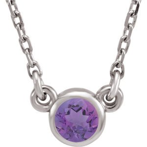 Amethyst Solitaire Rhodium Plate 14k White Gold Pendant Necklace, 16"
