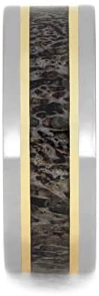 Deer Antler, 14k Yellow Gold Stripes 8mm Titanium Comfort-Fit Band, Size 6.75