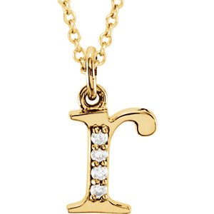 Diamond Initial 'r' Lowercase Letter 14k Yellow Gold Pendant Necklace, 16" (.025 Ctw, GH, I1)