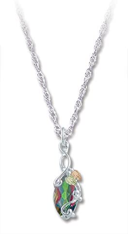 Marquise Mystic Fire Topaz Pendant Necklace, Sterling Silver, 12k Green and Rose Gold Black Hills Gold Motif, 18''