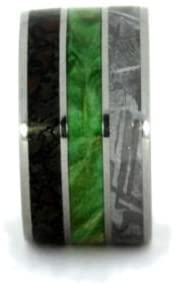 Green Box Elder Burl, Dinosaur Bone, Gibeon Meteorite 11mm Comfort-Fit Titanium Band, Size 9.25