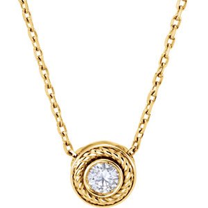 Diamond Solitaire Rope Trim 14k Yellow Gold Pendant Necklace, 16 " (0.1 Cttw)