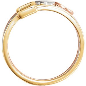 Three Geometric 4.5mm Stackable Rings Set, Rhodium-Plated 14k White Gold, 14k Yellow Gold and 14k Rose Gold, Size 7