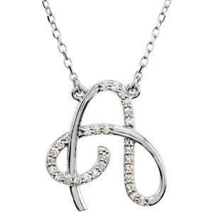 Sterling Silver Alphabet Initial Letter A Diamond Necklace, 17" (1/8 Ct, GH Color, I1)