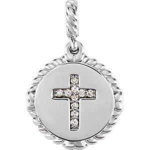 Diamond Cross Rope-Trim Pendant, Sterling Silver (.05 Ctw, G-H Color, I1 Clarity)