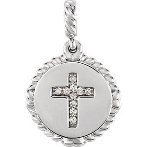 Diamond Cross Rope Pendant, Rhodium-Plated 14k White Gold (.05 Ctw, Color G-H, Clarity I1)