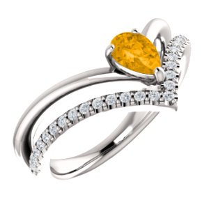 Citrine Pear and Diamond Chevron Sterling Silver Ring (.145 Ctw, G-H Color, I1 Clarity), Size 6.25