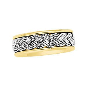 7mm 14k Yellow and White Gold Two-Tone Handwoven Comfort-Fit Band, Size 5.5