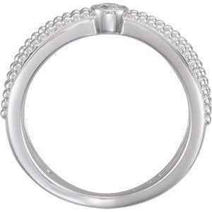 Bezel-Set Diamond Beaded Ring, Rhodium-Plated 14k White Gold (.125 Ctw, G-H Color, I1 Clarity), Size 6.75