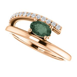 Chatham Created Alexandrite and Diamond Bypass Ring, 14k Rose Gold (.125 Ctw, G-H Color, I1 Clarity)