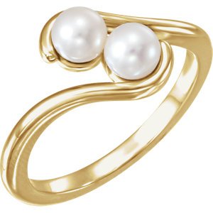 White Freshwater Cultured Pearl Two-Stone Ring, 14k Yellow Gold (04.50-05.00 mm) Size 6.5