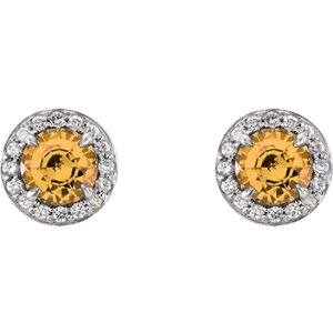 Citrine and Diamond Halo-Style Earrings, 14k White Gold (3.5MM) (.125 Ctw, G-H Color, I1 Clarity)