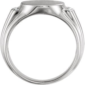 Men's Diamond Round Signet Ring, Rhodium-Plated 14k White Gold (.07 Ctw, G-H Color, I1 Clarity)
