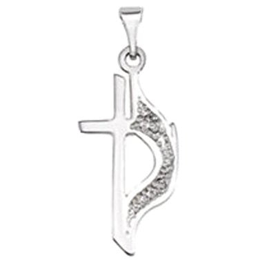 Men's Methodist Cross Pendant, Rhodium Plated 14k White Gold (30MM)