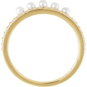 White Freshwater Cultured Pearl, Diamond Stackable Ring, 14k Yellow Gold (2mm)(.2Ctw, Color G-H, Clarity I1)
