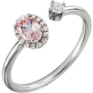Platinum Diamond and Morganite Two-Stone Halo-Style Ring (.16 Ctw, G-H Color, SI2-SI3 Clarity), Size 8