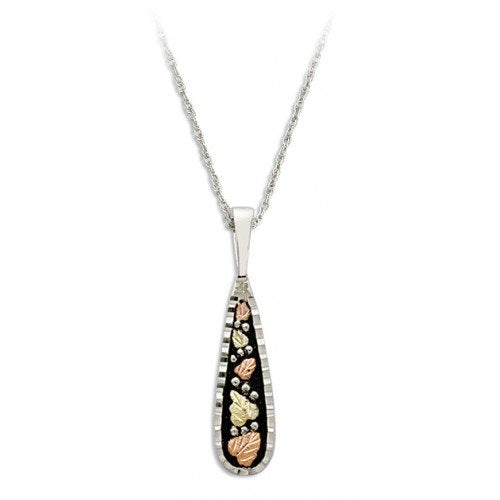 Graduated Leaves Antiqued Pendant Necklace, Sterling Silver, 12k Green and Rose Gold Black Hills Gold Motif, 18"