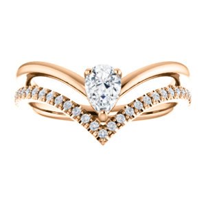 White Sapphire Pear and Diamond Chevron 14k Rose Gold Ring (.145 Ctw,G-H Color, I1 Clarity)