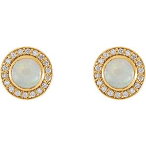 Opal and Diamond Halo-Style Earrings, 14k Yellow Gold (.2 Ctw, GH Color, I1 Clarity)