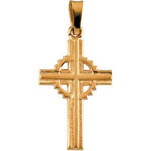 Contemporary Celtic Cross 14k Yellow Gold Pendant