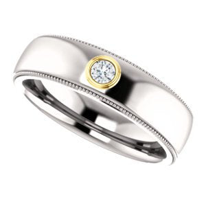 Men's Rhodium-Plated 14k White Gold Diamond and 14k Yellow Gold 6mm Milgrain Band (.03 Ctw, Color G-H, SI2-SI3 Clarity) Size 10.75