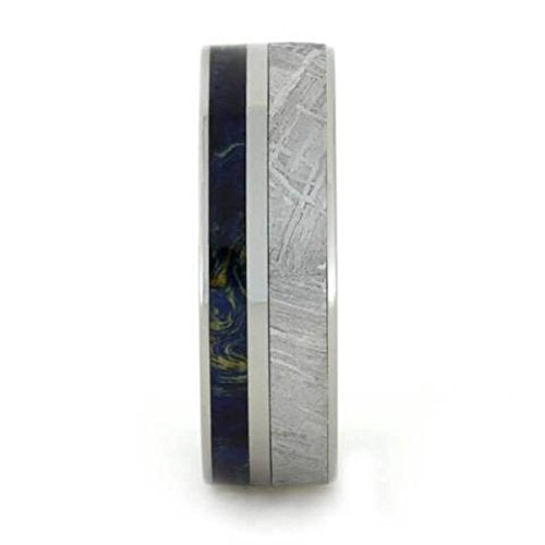 Gibeon Meteorite, Blue Box Elder Burl Wood 7mm Titanium Comfort-Fit Wedding Ring