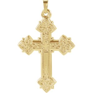 Men's 14k Yellow Gold Fleur-de-Lis Cross Pendant