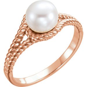 White Freshwater Cultured Pearl Rope Ring, 14k Rose Gold (7-7.5 mm) Size 7