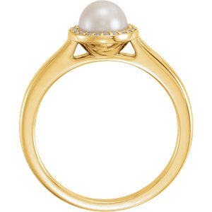 White Freshwater Cultured Pearl and Diamond Halo Ring, 14k Yellow Gold (5.5-6mm) (.05Ctw, G-H Color, I1 Clarity)