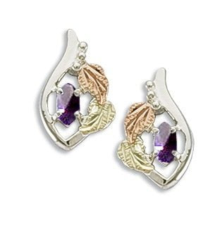 Ave 369 Created Alexandrite Marquise June Birthstone Earrings, Sterling Silver, 12k Green and Rose Gold Black Hills Gold Motif