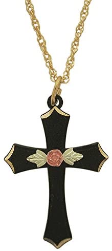 The Men's Jewelry Store (for HER) Black Hills Gold Rose of Sharon Cross Pendant Necklace, 12k Green and Rose Gold, 18''