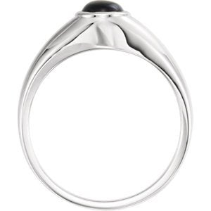 Men's Oval Cabochon Onyx Ring, Rhodium-Plated 14k White Gold Size 10