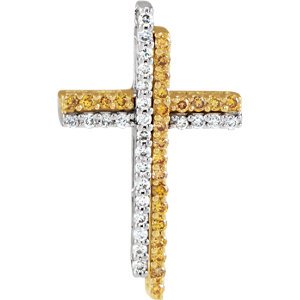 Diamond Cross 14k Yellow and 14k White Gold Pendant (GH Color, I1 Clarity, 1/4 Cttw)