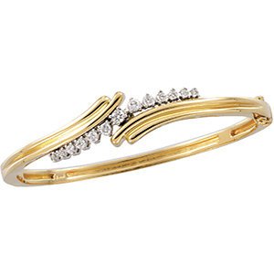 Petite Diamond Bangle Bracelet, 14k Yellow and White Gold, 7" (.5 Cttw, GH Color , I1 Clarity )