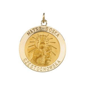 14k Yellow Gold Round Matka Boska Medal (25 MM)