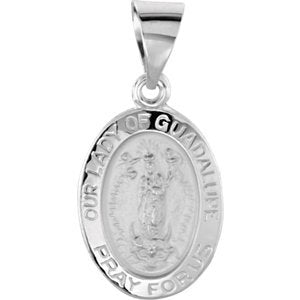 14k White Gold Oval Hollow Our Lady of Guadalupe Medal (15x11 MM)