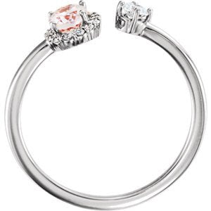 Diamond and Morganite Two-Stone Halo-Style Ring, Rhodium-Plated 14k White Gold (.16 Ctw,G-H Color, I1 Clarity)