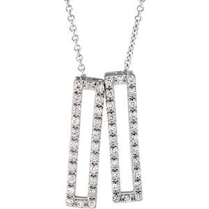 Diamond Geometric Rectangle Necklace in Rhodium-Plated 14k White Gold, 16-18" (1/3 Ctw, Color H+, Clarity I1 )