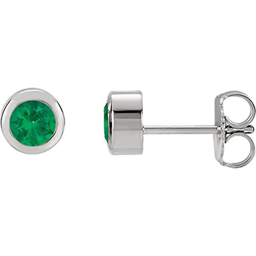 Chatham Created Emerald Stud Earrings, Rhodium-Plated 14k White Gold