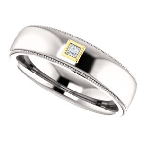 Men's Rhodium-Plated 14k White Gold Diamond and 14k Yellow Gold 6mm Milgrain Band (.05 Ctw, Color G-H, SI2-SI3 Clarity) Size 10.75