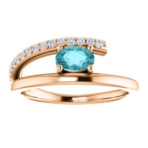 Blue Zircon and Diamond Bypass Ring, 14k Rose Gold (.125 Ctw, G-H Color, I1 Clarity)