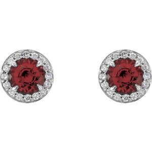 Mozambique Garnet and Diamond Halo-Style Earrings, Rhodium-Plated 14k White Gold (5 MM) (.16 Ctw, G-H Color, I1 Clarity)