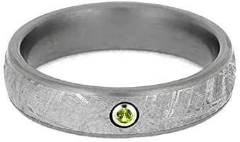 Peridot, Gibeon Meteorite 6mm Matte Titanium Comfort-Fit Wedding Ring, Size 7.25