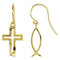 14k Yellow Gold Cross Fish Earrings