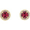 Chatham Created Ruby and Diamond Halo-Style Earrings, 14k Yellow Gold (4 MM) (.125 Ctw, G-H Color, I1 Clarity)