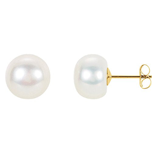 Freshwater Cultured White Pearl Earrings, 10MM - 11 MM, 14kt Yellow Gold