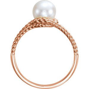 White Freshwater Cultured Pearl Rope Ring, 14k Rose Gold (7-7.5 mm) Size 7