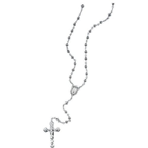 Sterling Silver Fluted Bead Rosary Necklace