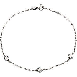 Sterling Silver Flower Ankle Bracelet,10''