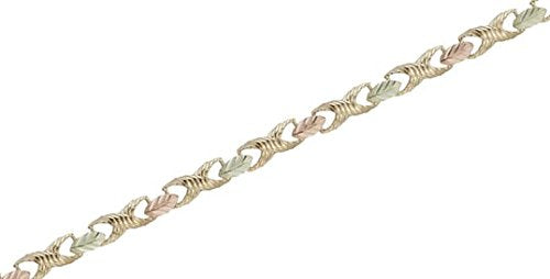 Infinity Link Bracelet, 10k Yellow Gold, 12k Green and Rose Gold Black Hills Gold Motif, 7.5"